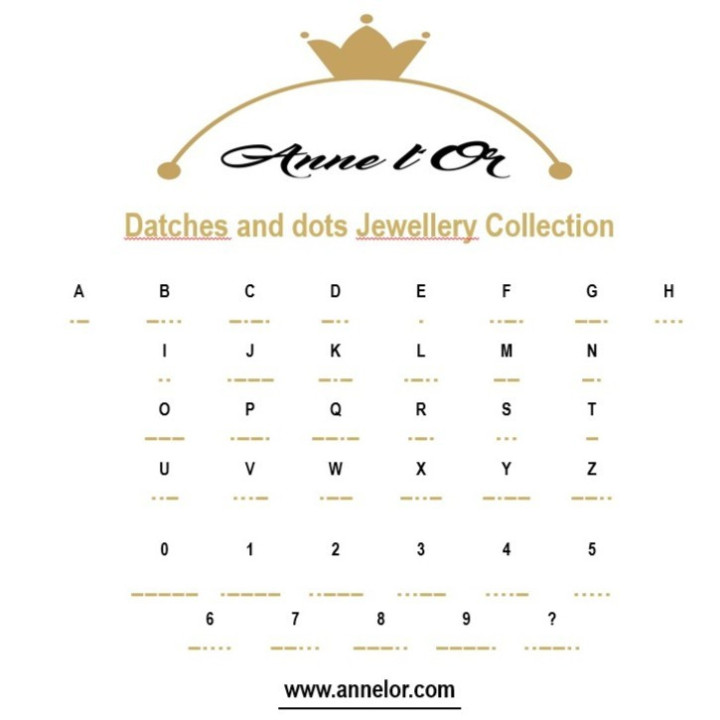 Morse code chart used for Murmures Precieux® dash and dot jewellery hand-thread jewellery