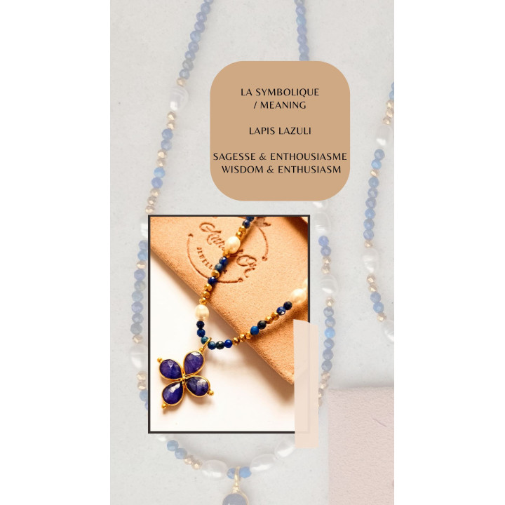 Symbolique Lapis Lazulis - Sagesse et enthousiame - Murmures Precieux® Bijoux créé avec l'alphabet Morse